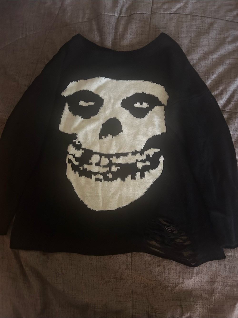 Iron Fist Black Long Sleeve Sweater with White Skull Graphic